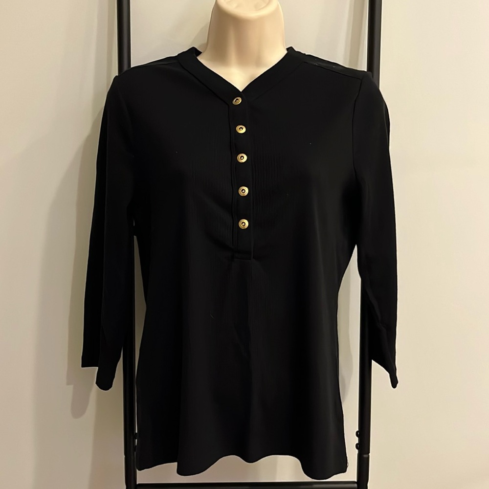 LRL Lauren Ralph Lauren Black Label Womens Black Gold Button Cotton Size M